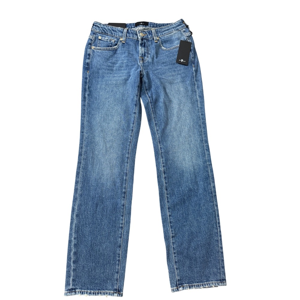 7 For All Mankind Low Cigarette Jeans Women 28 Blue NWT Straight Leg Denim - Picture 2 of 6